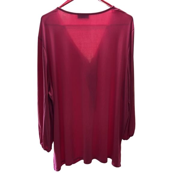 TAHARI TOP Size 3X Peasant Sleeve Zipper V-Neck Bright Pink Resort Wedding Boho - Picture 4 of 11